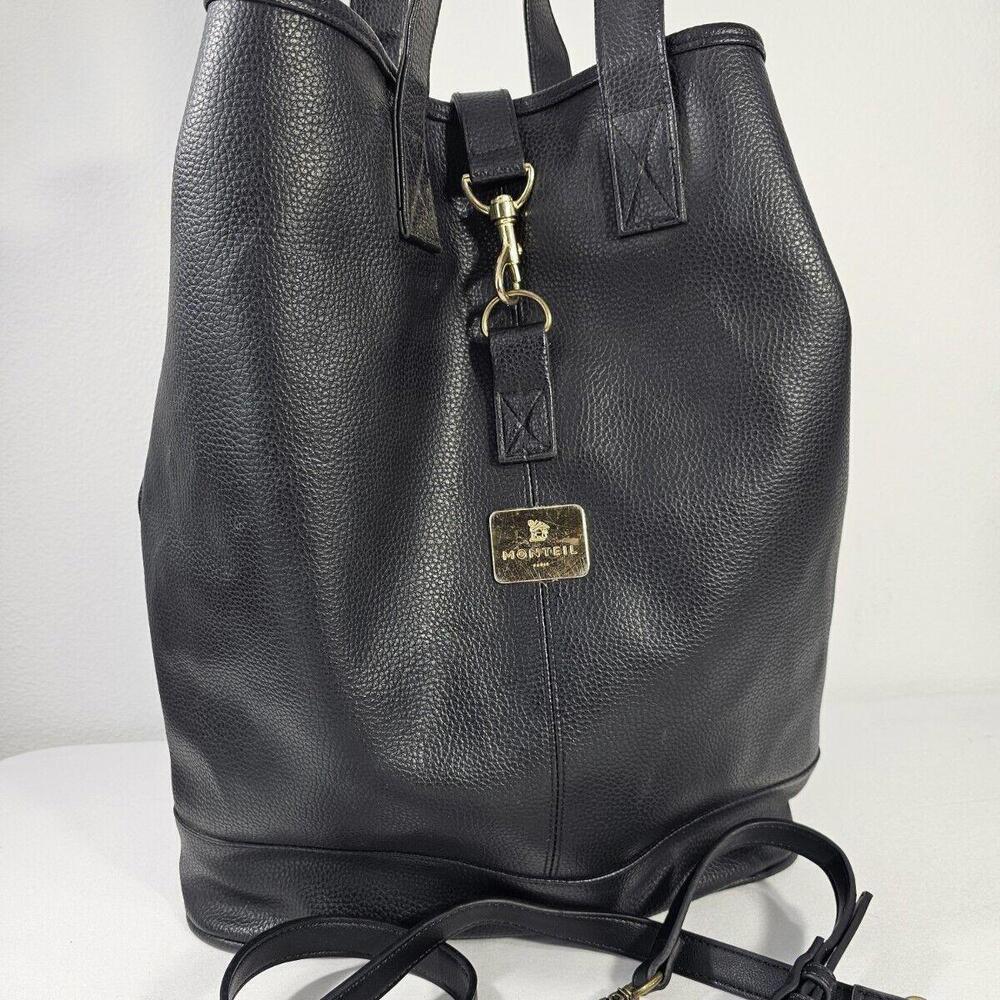 Germaine Monteil Paris Large Black Leather Tote Purse - Picture 2 of 13